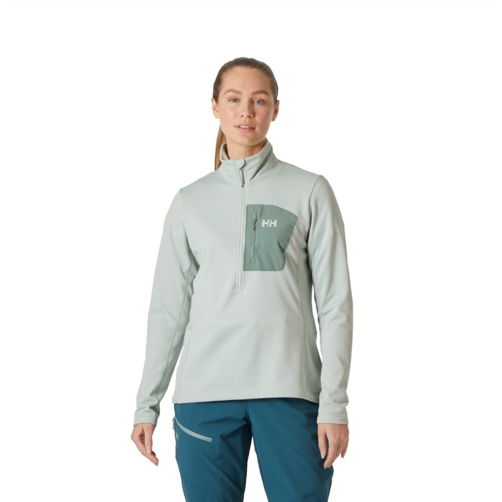 Helly Hansen Versalite Half Zip Grid Fleece Pullover Small Sage Green mid-layer